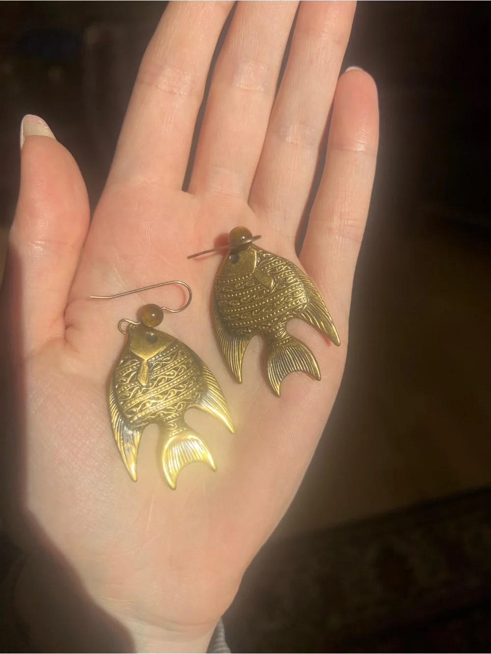 Brass Fish Dangle Earrings - Gold Plated